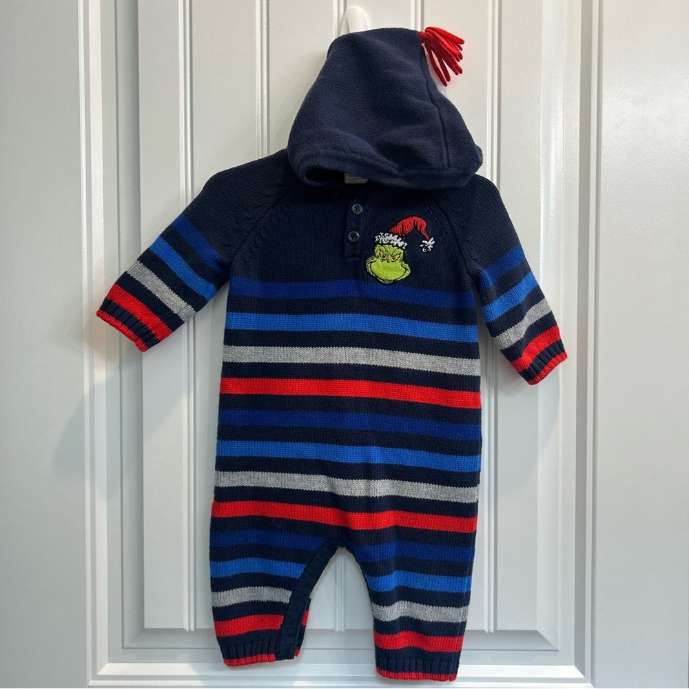 Hanna Andersson Infant Boys Christmas Grinch Striped Sweater Outfit Size 6-12 70